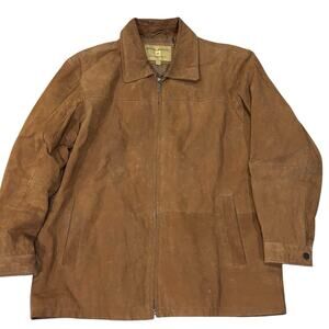 Vintage Suede Bomber Jacket Tan Lined Measures XL [Tagged L] Boston Harbour